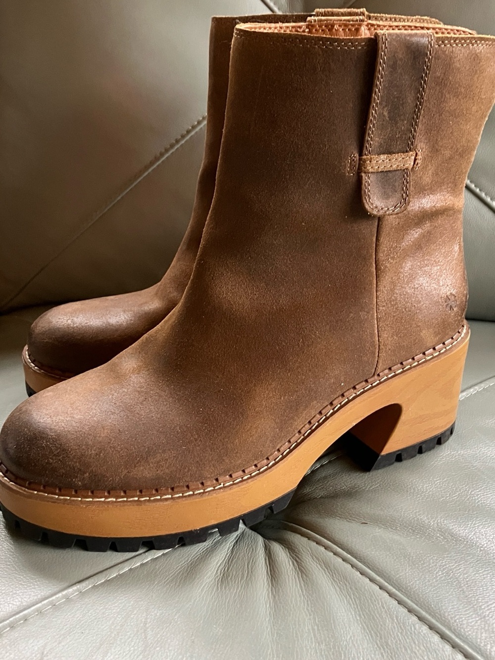 Lucky Brand Brown Suede Platform Clog Ankle Boots
